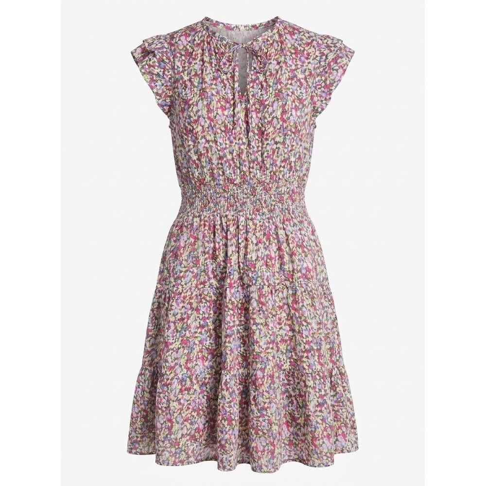 Lauren Ralph Lauren Floral Smocked Tie Cotton Tiered Dress Pink 20W Plus Size